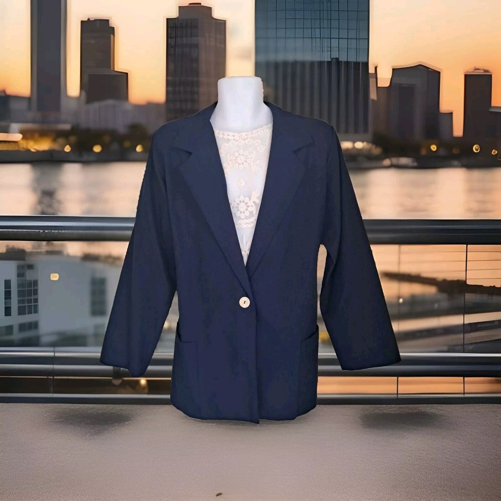 Joanna Plus Blazer Size 20W Navy Blue Polyester Blend Career Office Made In‎ USA